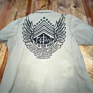NOTW Not of this World Heavily embroidered Scripture  button down shirt